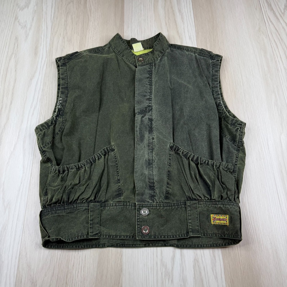 Vintage Fiorucci Womens Olive Button Front Italian Utility Vest Jacket Size M